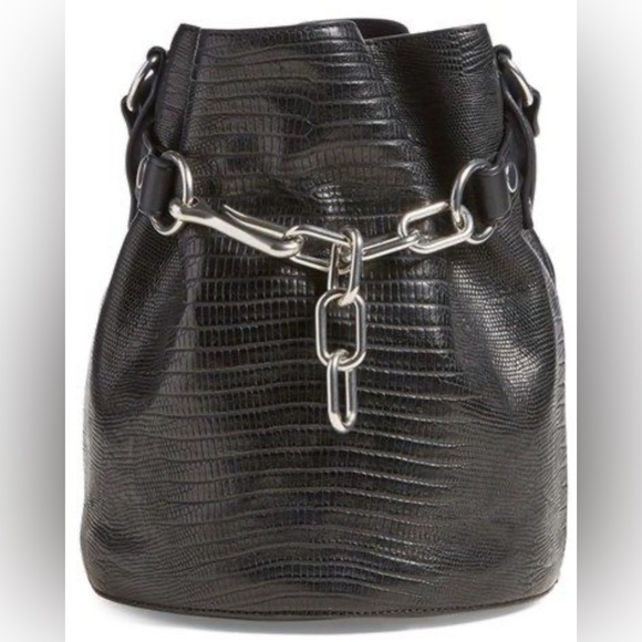 AUTH ALEXANDER WANG ALPHA LIZARD BUCKET BAG🦎 Chain Leather shoulder & crossbody - Picture 11 of 16